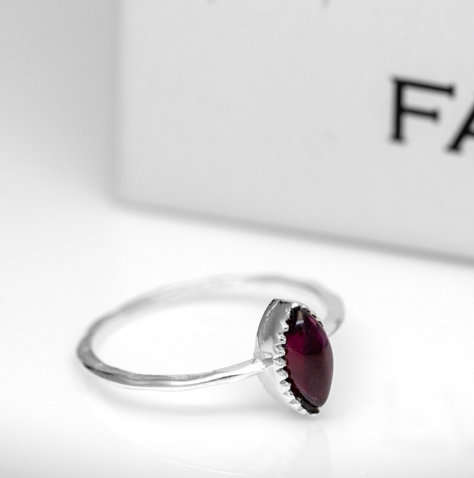 Dainty Sterling Silver Red Garnet Ring Ladies Marquise Gemstone Jewellery Gift