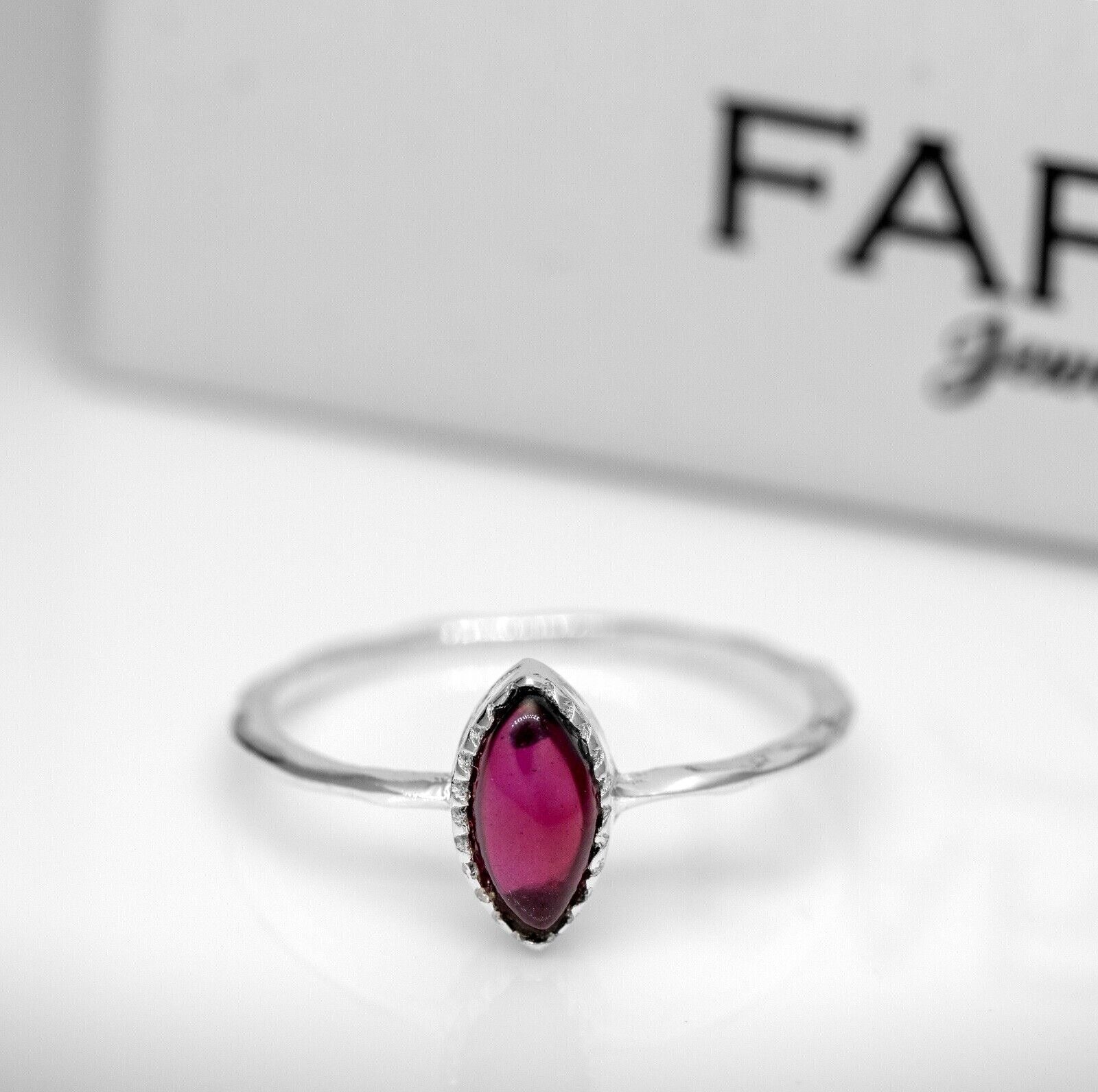 Dainty Sterling Silver Red Garnet Ring Ladies Marquise Gemstone Jewellery Gift