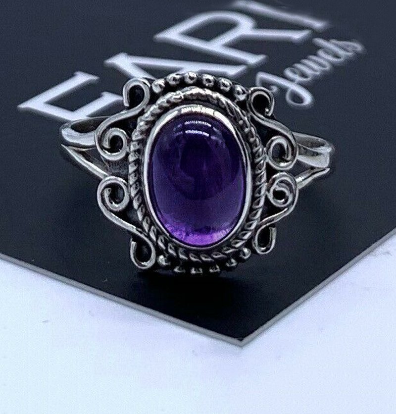 Designer 925 Sterling Silver Ladies Amethyst Oval Gemstone Ring Jewellery Gift