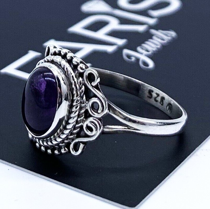 Designer 925 Sterling Silver Ladies Amethyst Oval Gemstone Ring Jewellery Gift