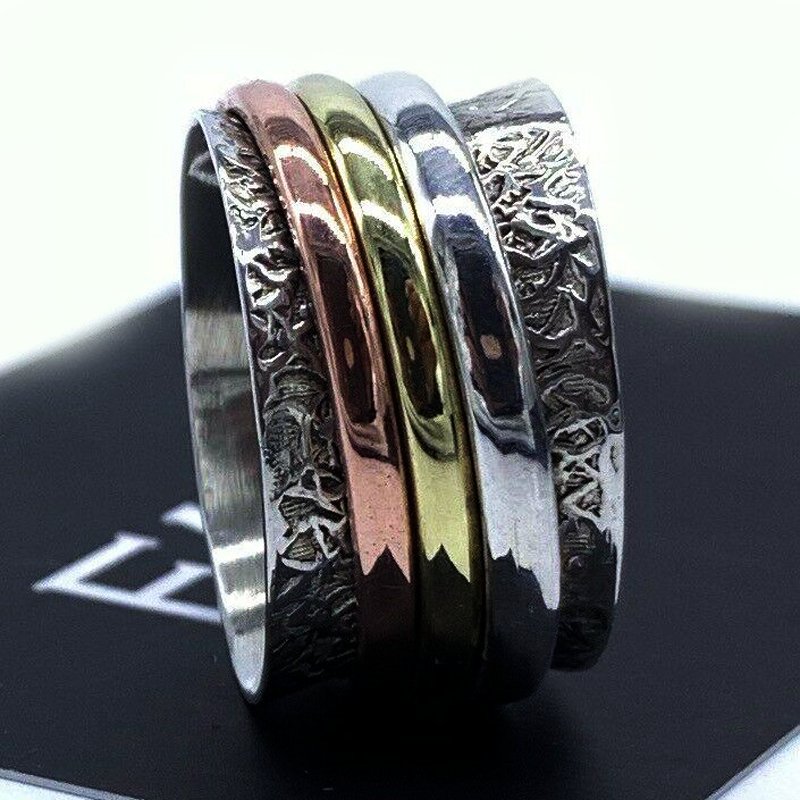 Designer 925 Sterling Silver Mens Ladies Spinner Ring Band Spinning Stress Gift