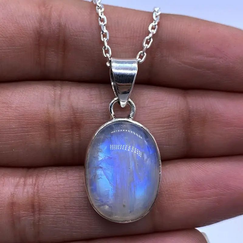 Designer Oval Cut Sterling Silver 925 Moonstone Gemstone Pendant Necklace