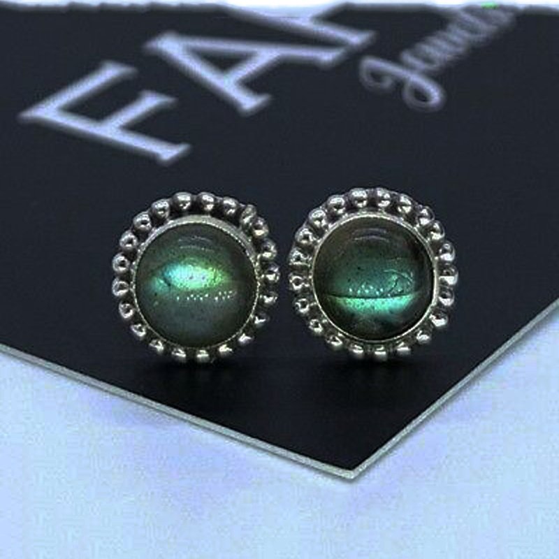 Elegant 925 Sterling Silver Labradorite Round Earrings Studs Gemstone