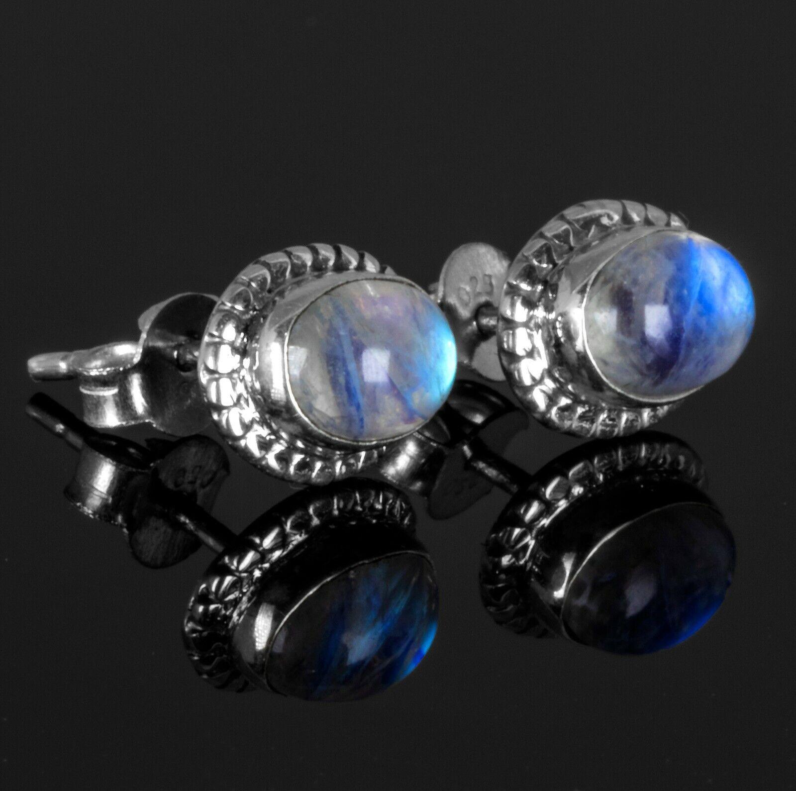 Elegant Genuine 925 Sterling Silver Moonstone Oval Earrings Studs Gemstone