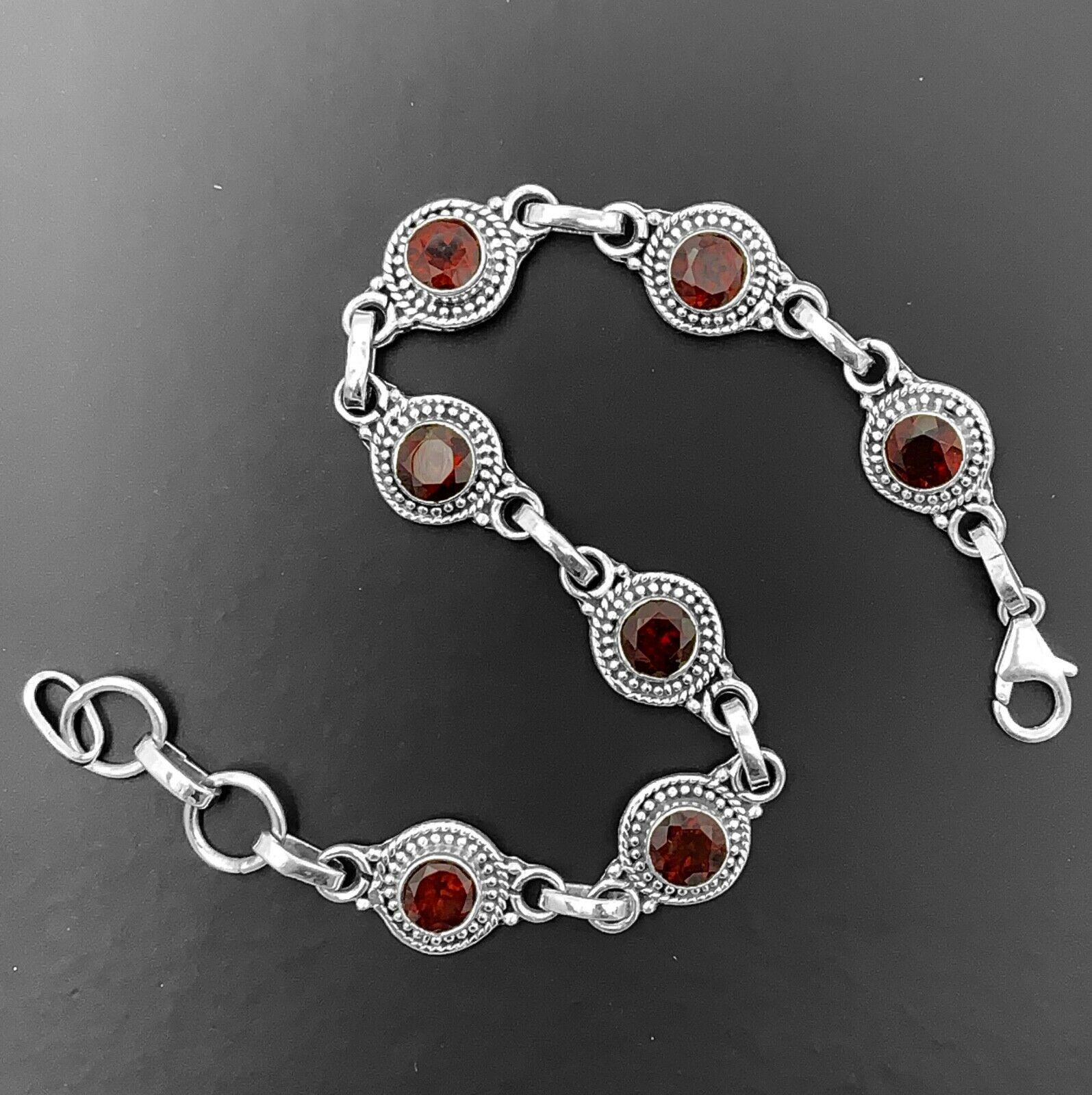 Elegant Sterling Silver 925 Ladies Red Garnet Designer Bracelet Bangle Gemstone