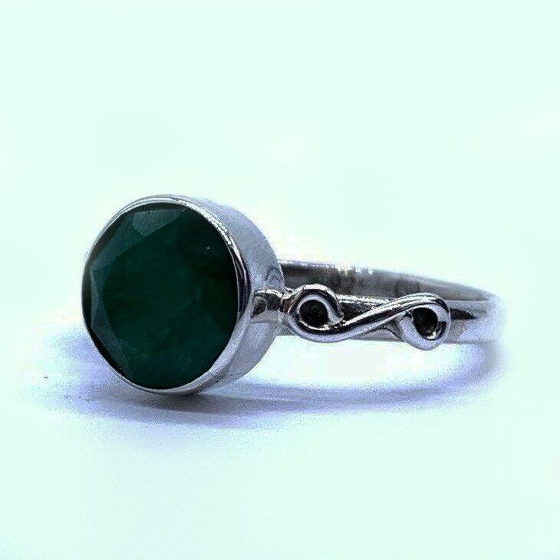 Emerald 925 Sterling Silver Ladies Round Ring Green Gemstone Jewellery Gift