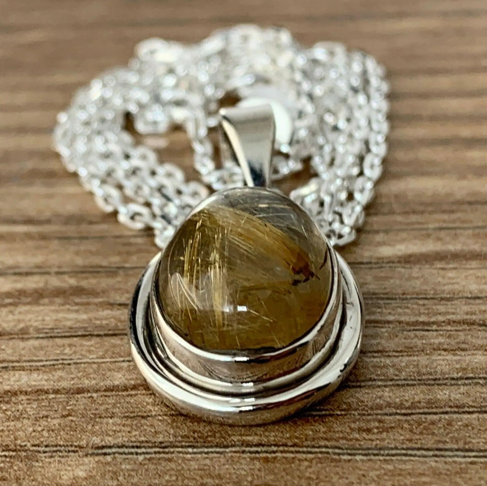 Golden Rutile Quartz Gemstone Pendant Sterling 925 Necklace Jewellery Gift