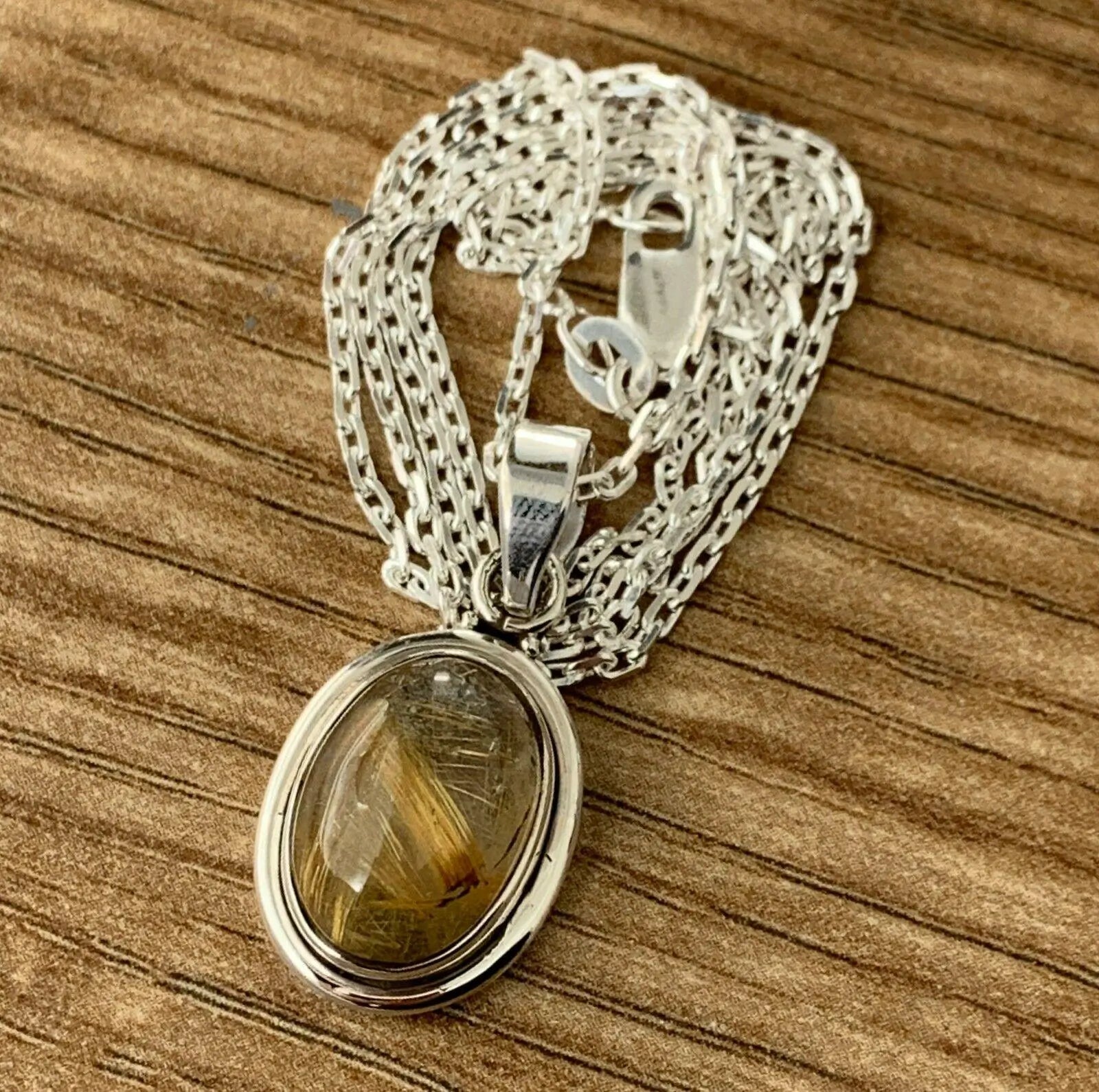 Golden Rutile Quartz Gemstone Pendant Sterling 925 Necklace Jewellery Gift