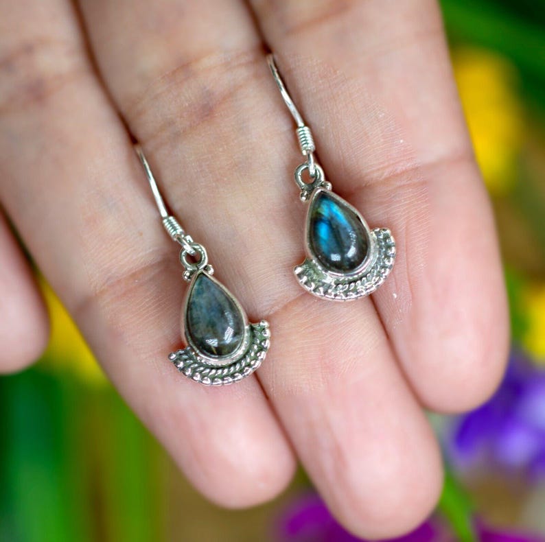 Pear Cut Labradorite Gemstone 925 Sterling Silver Drop Dangle Earrings Jewellery