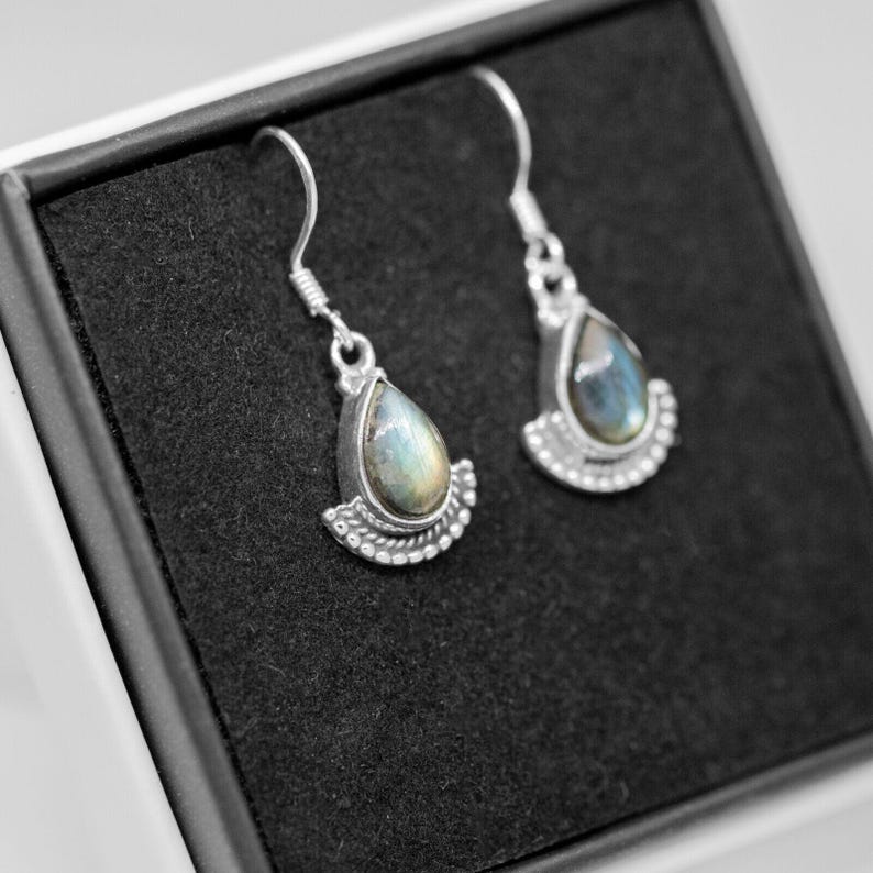 Pear Cut Labradorite Gemstone 925 Sterling Silver Drop Dangle Earrings Jewellery