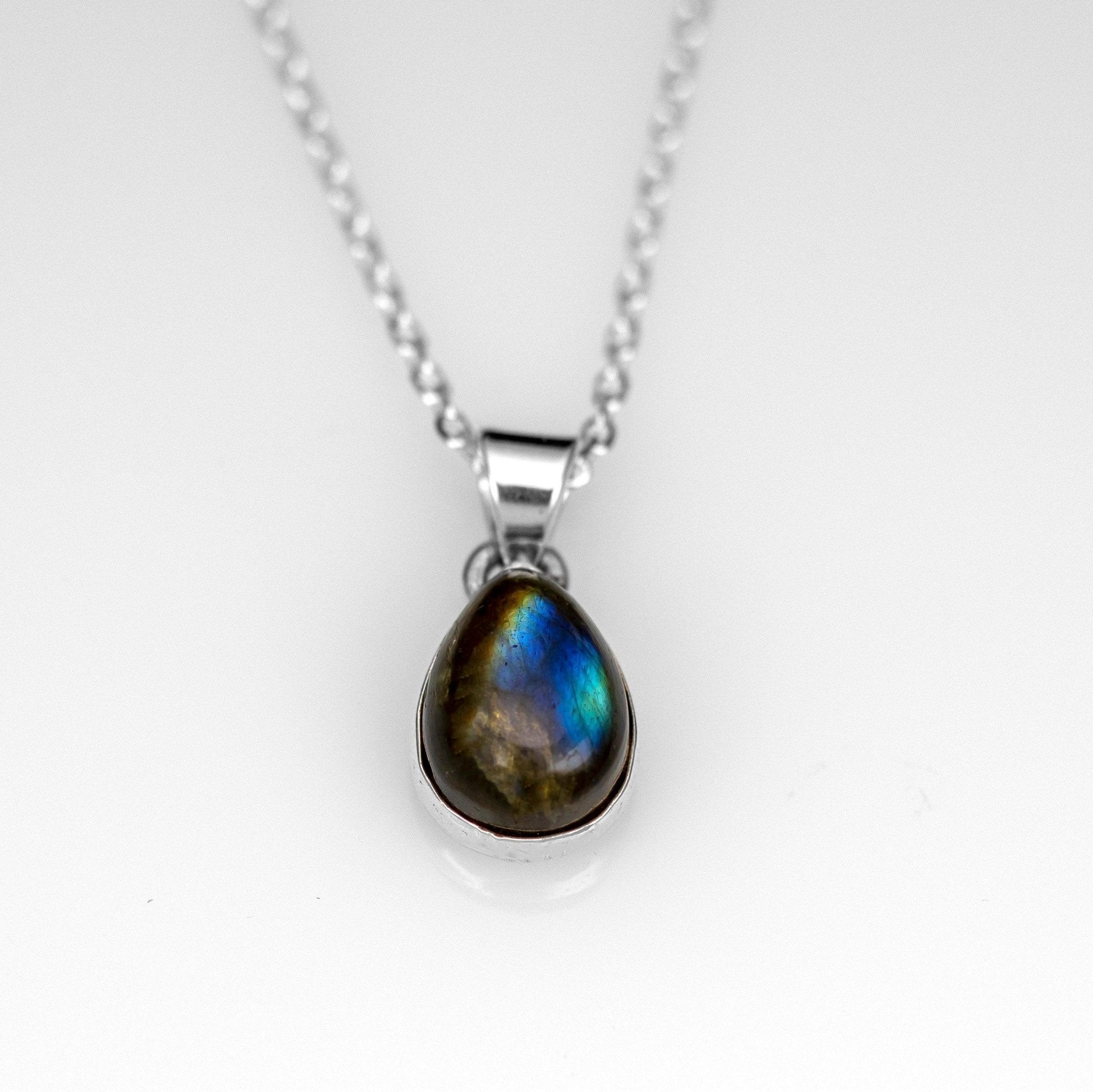 Labradorite Sterling Silver 925 Pear Gemstone Pendant Necklace Jewellery Ladies Faris Jewels Gift