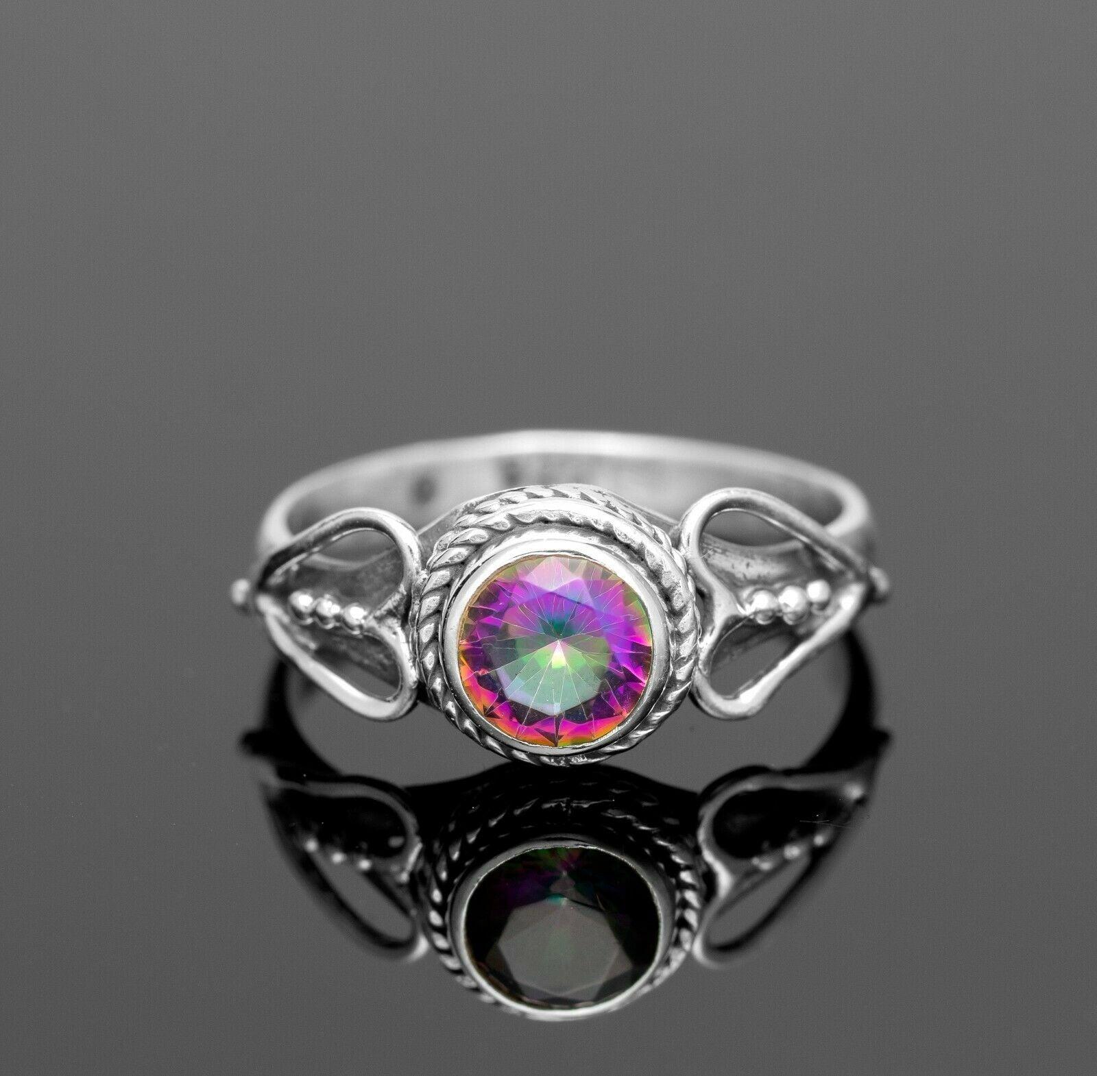 Ladies 925 Sterling Silver Garnet Topaz Amethyst Peridot Gemstone Heart Ring