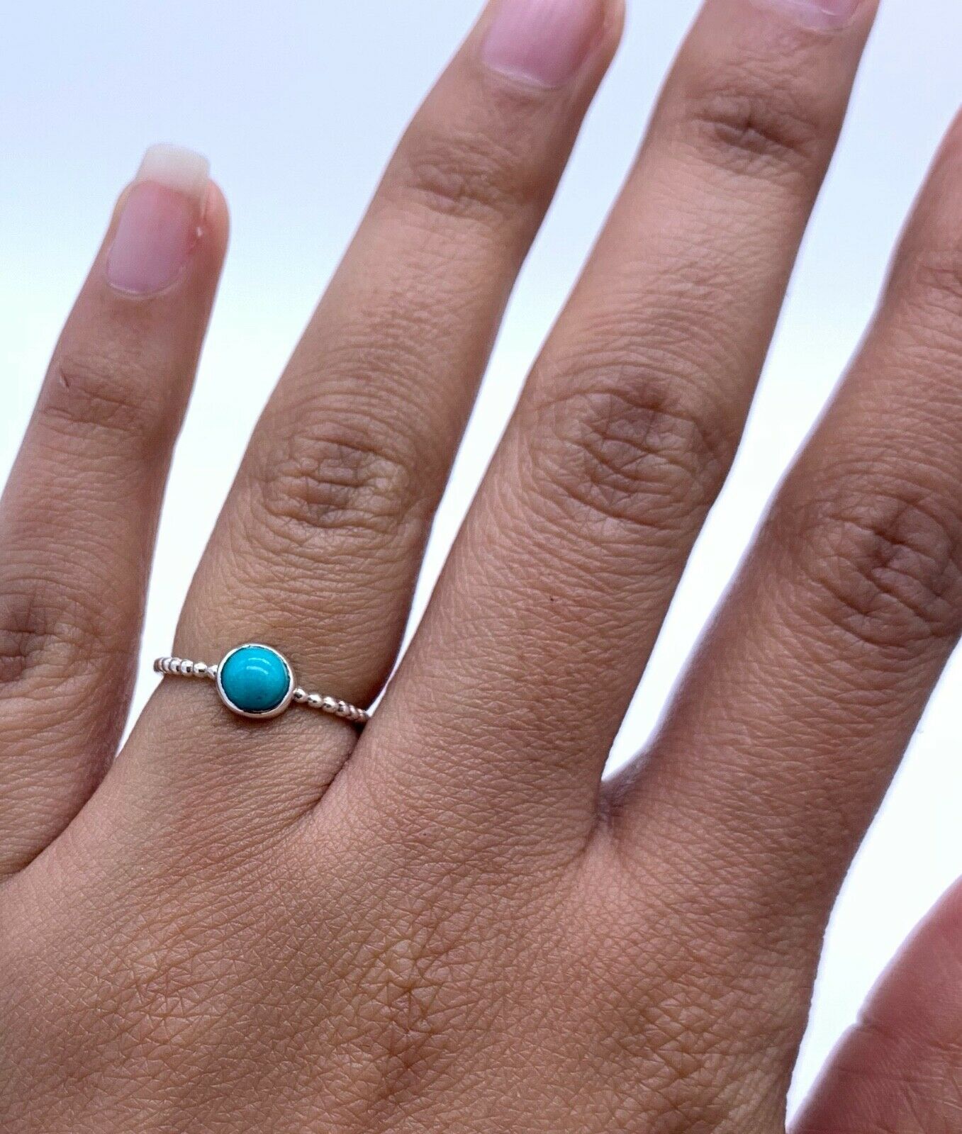 Ladies 925 Sterling Silver Turquoise Ribbed Stone Bubble Ring Gemstone Jewellery
