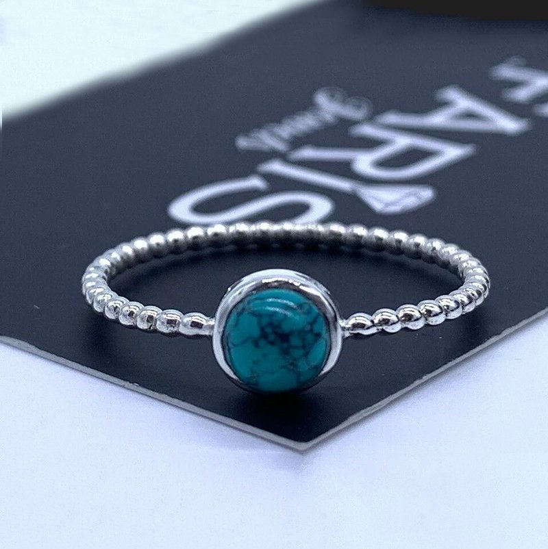 Ladies 925 Sterling Silver Turquoise Ribbed Stone Bubble Ring Gemstone Jewellery