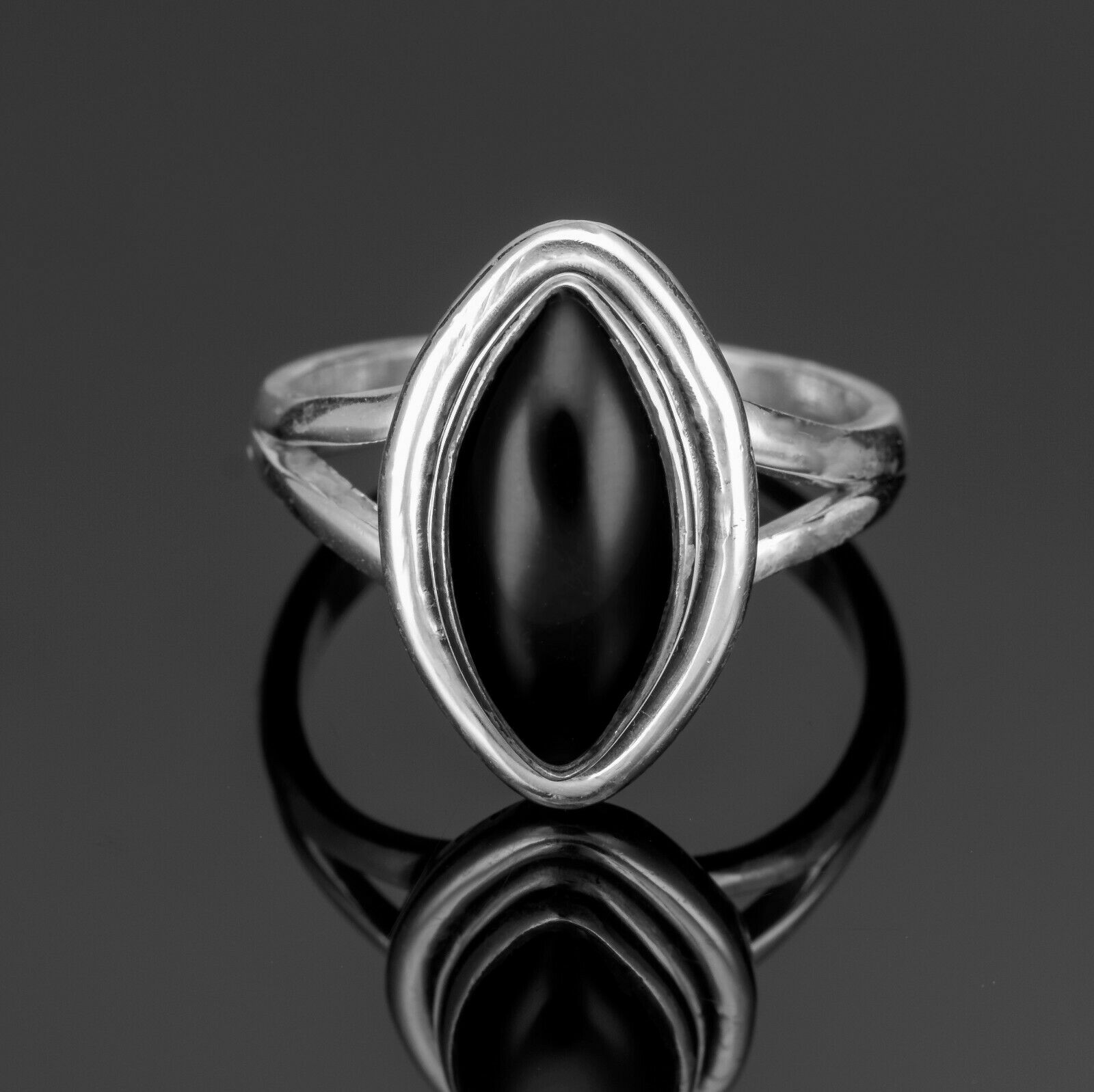 Shop Marquise 925 Sterling Silver Ladies Onyx Ring Black Gemstone ...