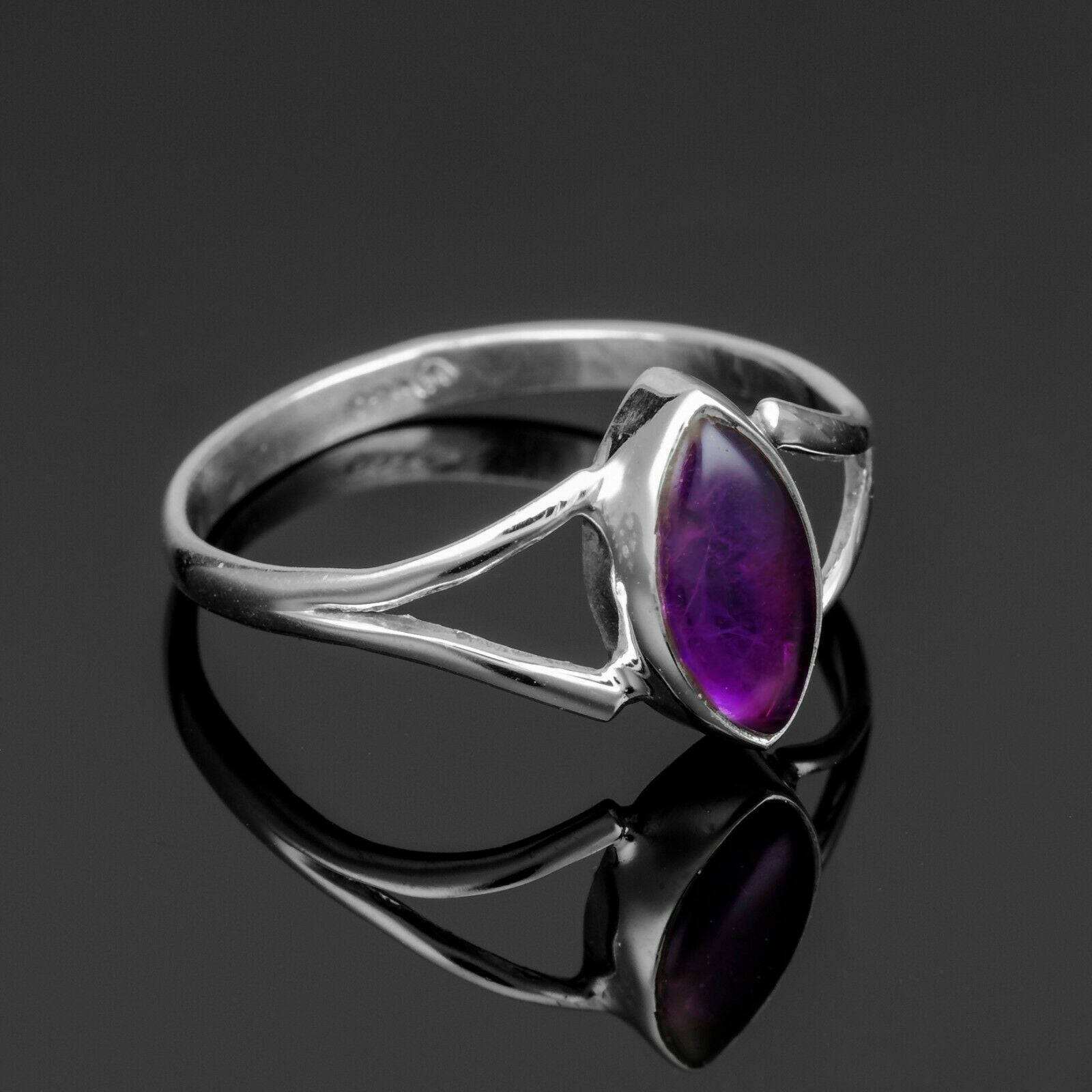 Marquise Amethyst 925 Sterling Silver Ladies Gemstone Jewellery Ring Gift Boxed