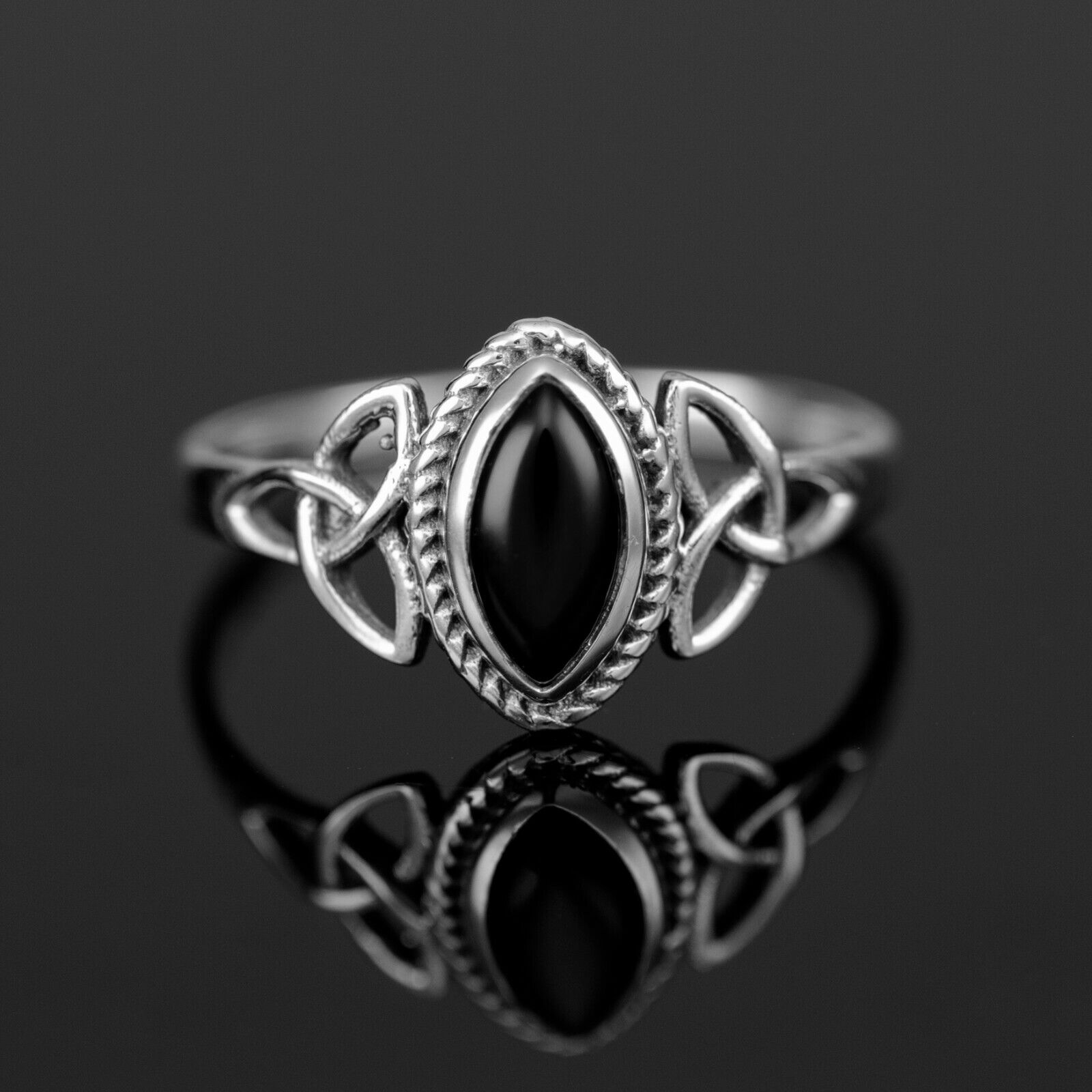 Marquise Black Onyx 925 Sterling Silver Gemstone Ladies Ring Jewellery Gift Boxed Jewelery