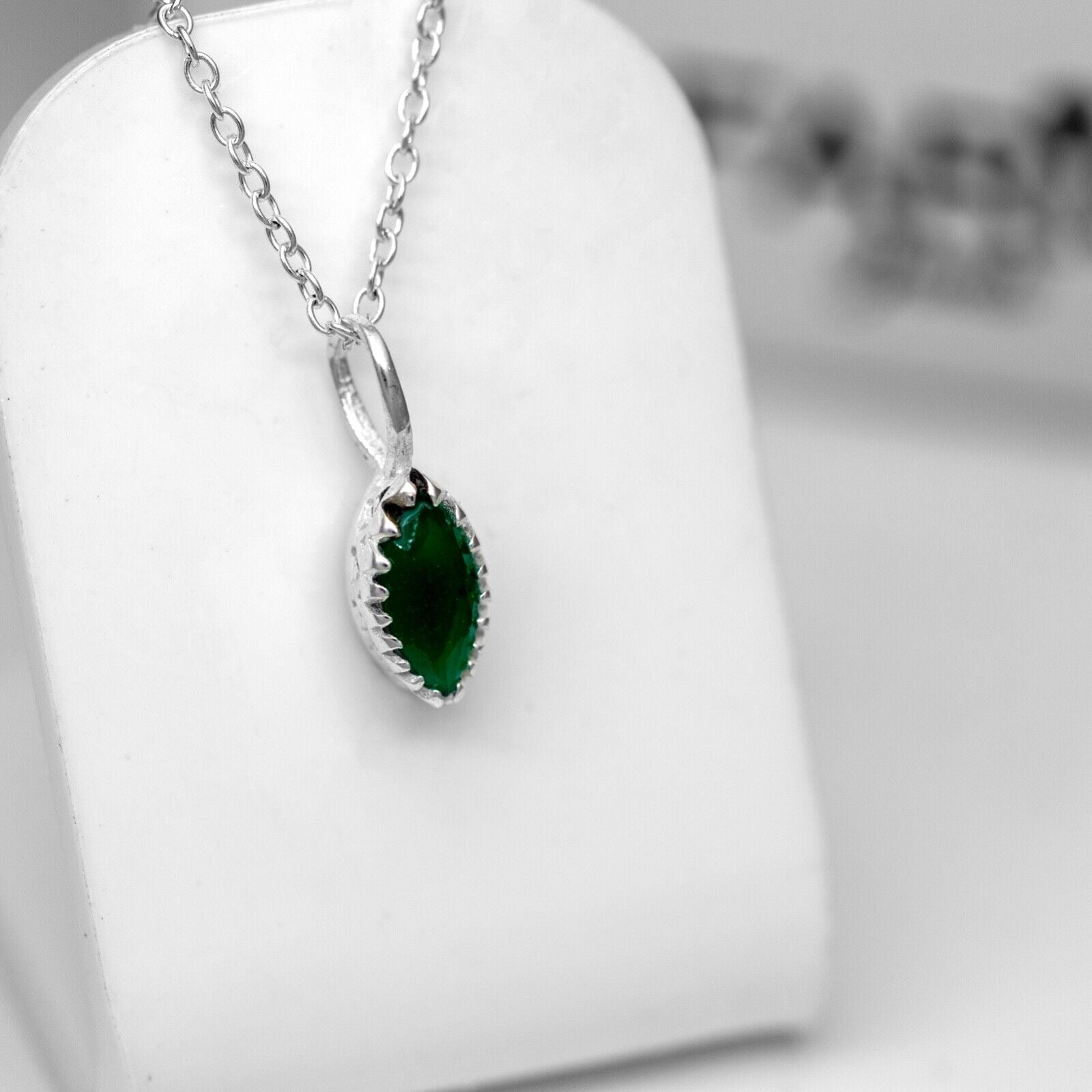 Marquise Green Onyx Sterling Silver 925 Pendant Necklace Ladies Jewellery