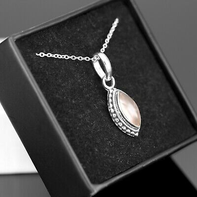Marquise Pink Moonstone Sterling Silver 925 Pendant Necklace Ladies Jewellery
