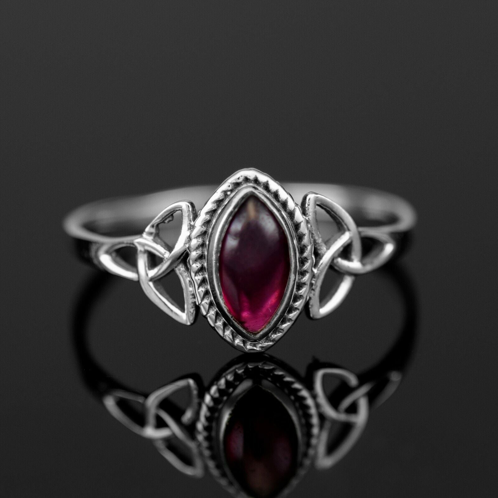 Marquise Red Garnet 925 Sterling Silver Gemstone Ladies Ring Jewellery Gift Boxed Jewelery