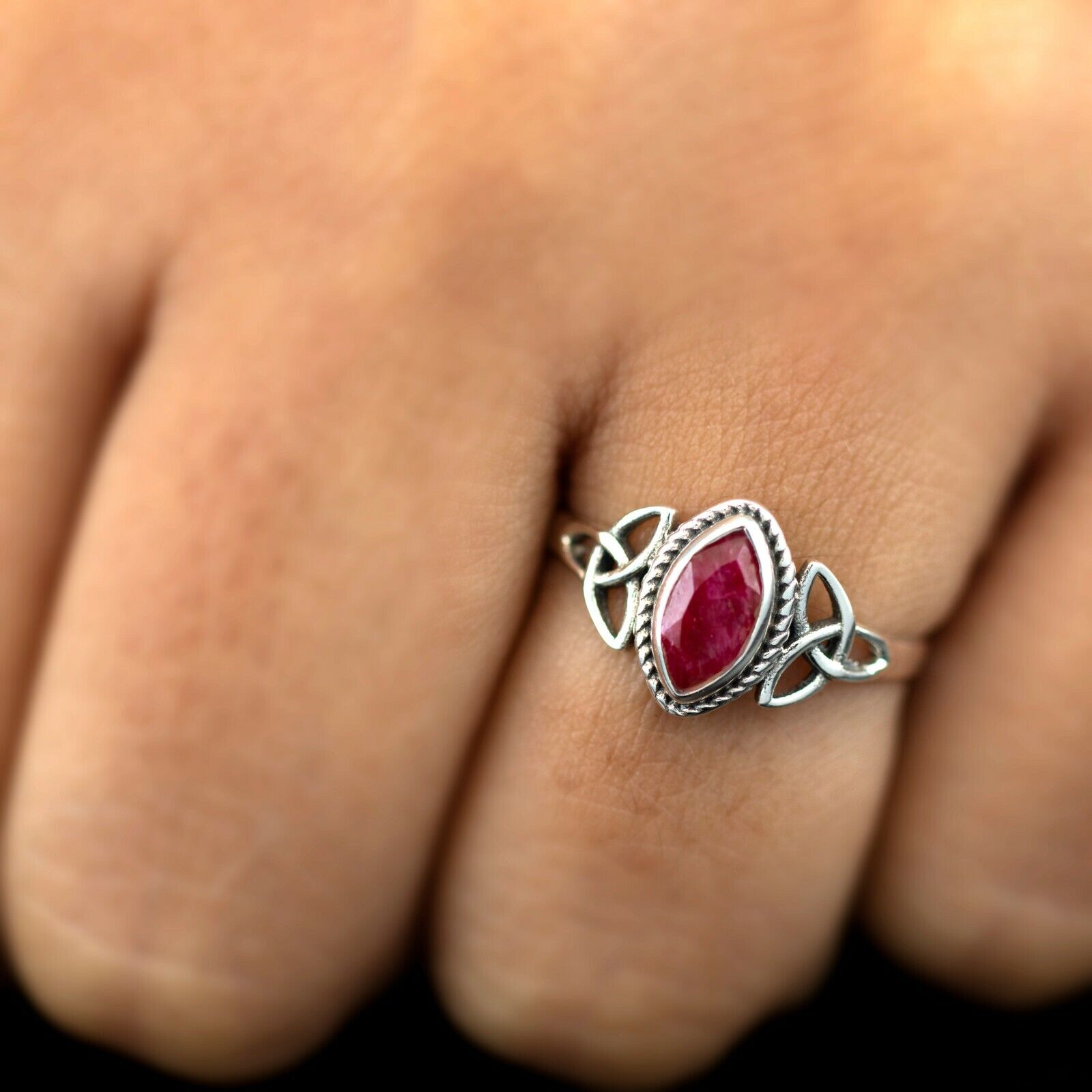 Marquise Red Ruby 925 Sterling Silver Gemstone Ladies Ring Jewellery Gift Boxed Jewelery