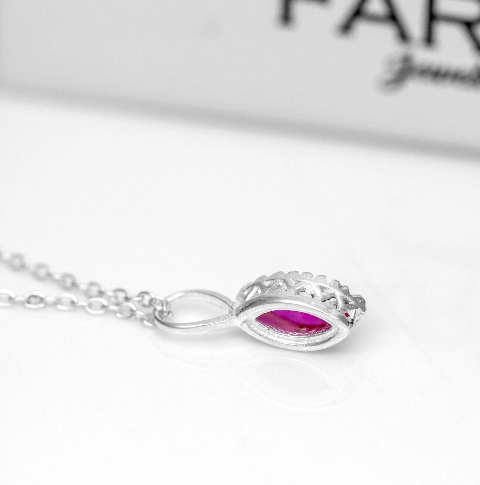 Marquise Red Ruby Sterling Silver 925 Pendant Necklace Ladies Jewellery Gift