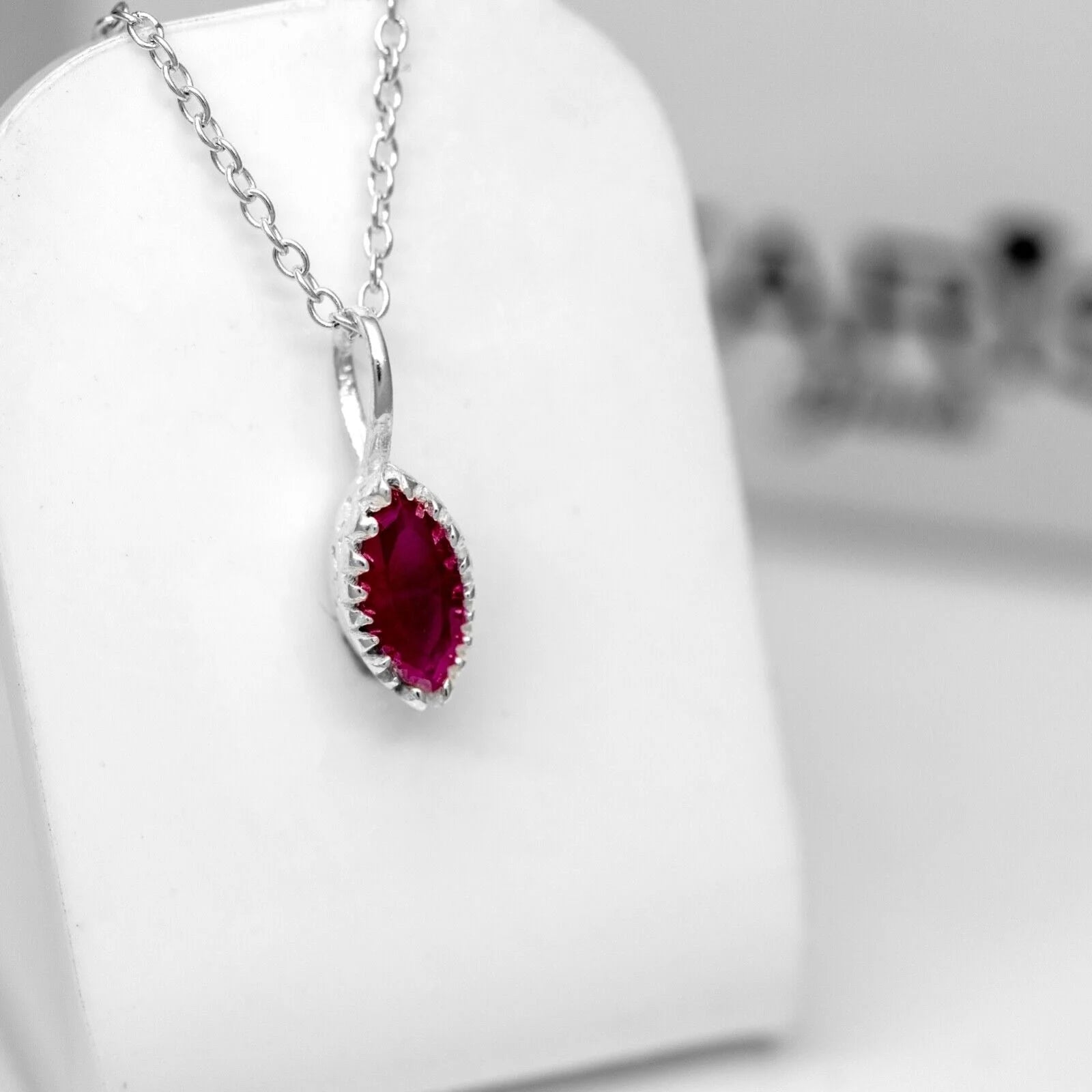 Marquise Red Ruby Sterling Silver 925 Pendant Necklace Ladies Jewellery Gift
