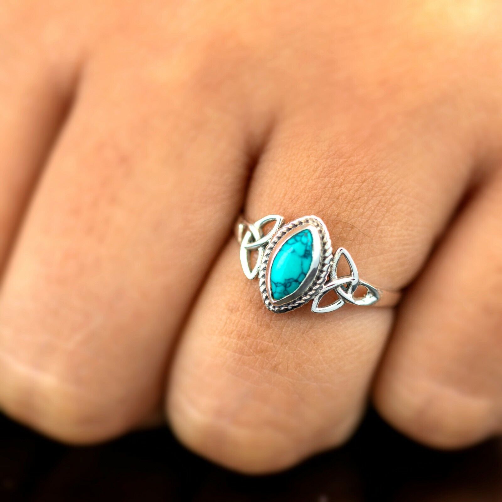 Marquise Turquoise 925 Sterling Silver Gemstone Ladies Ring Jewellery Gift Boxed Jewelery