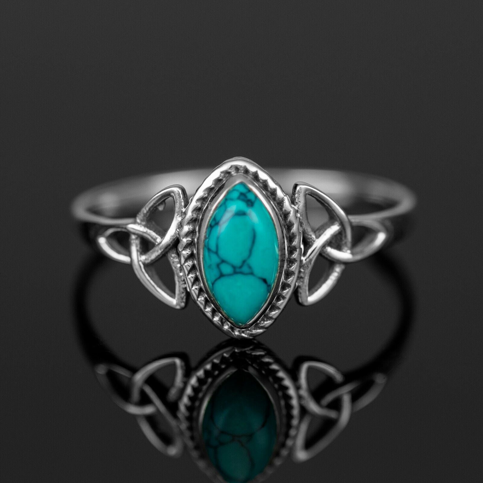 Marquise Turquoise 925 Sterling Silver Gemstone Ladies Ring Jewellery Gift Boxed Jewelery