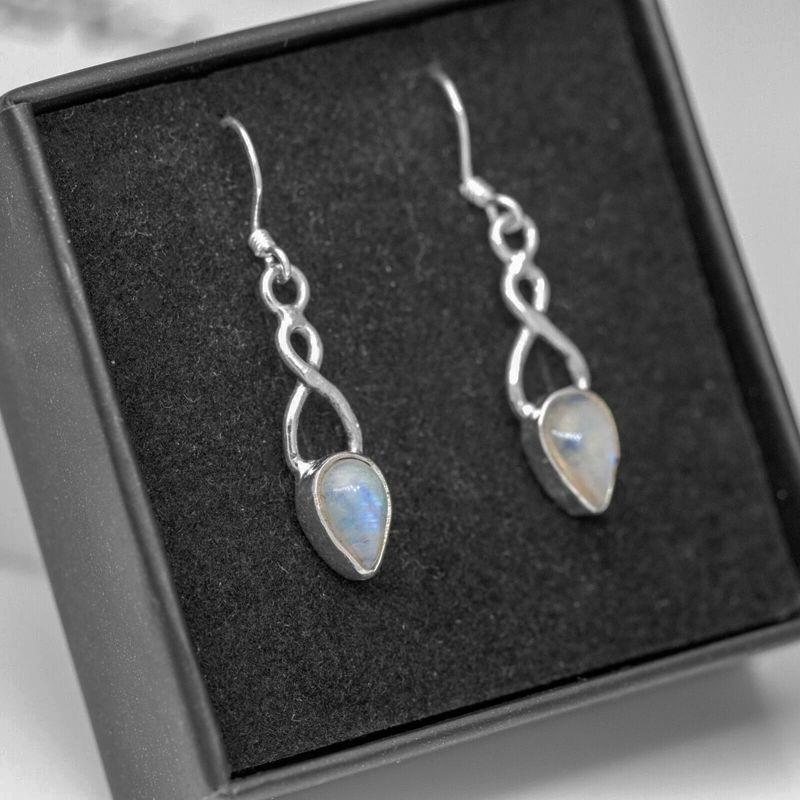 Moonstone Gemstone 925 Sterling Silver Infinity Drop Dangle Earrings Jewellery