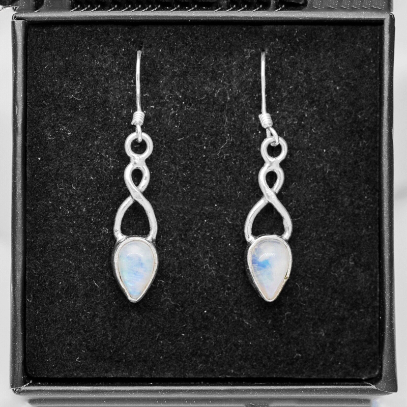 Moonstone Gemstone 925 Sterling Silver Infinity Drop Dangle Earrings Jewellery