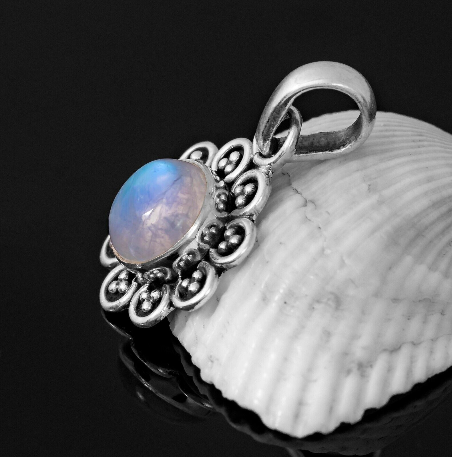 Moonstone Sterling Silver 925 Gemstone Pendant Flower Necklace Jewellery