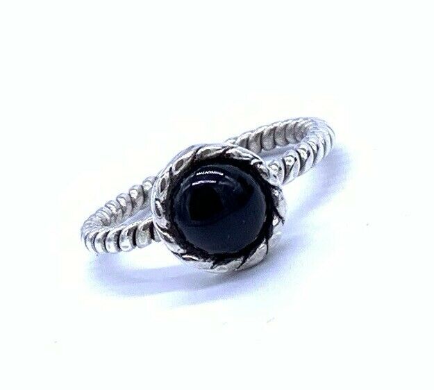 Onyx Ladies 925 Sterling Silver Ribbed Stone Bubble Ring Black Gemstone