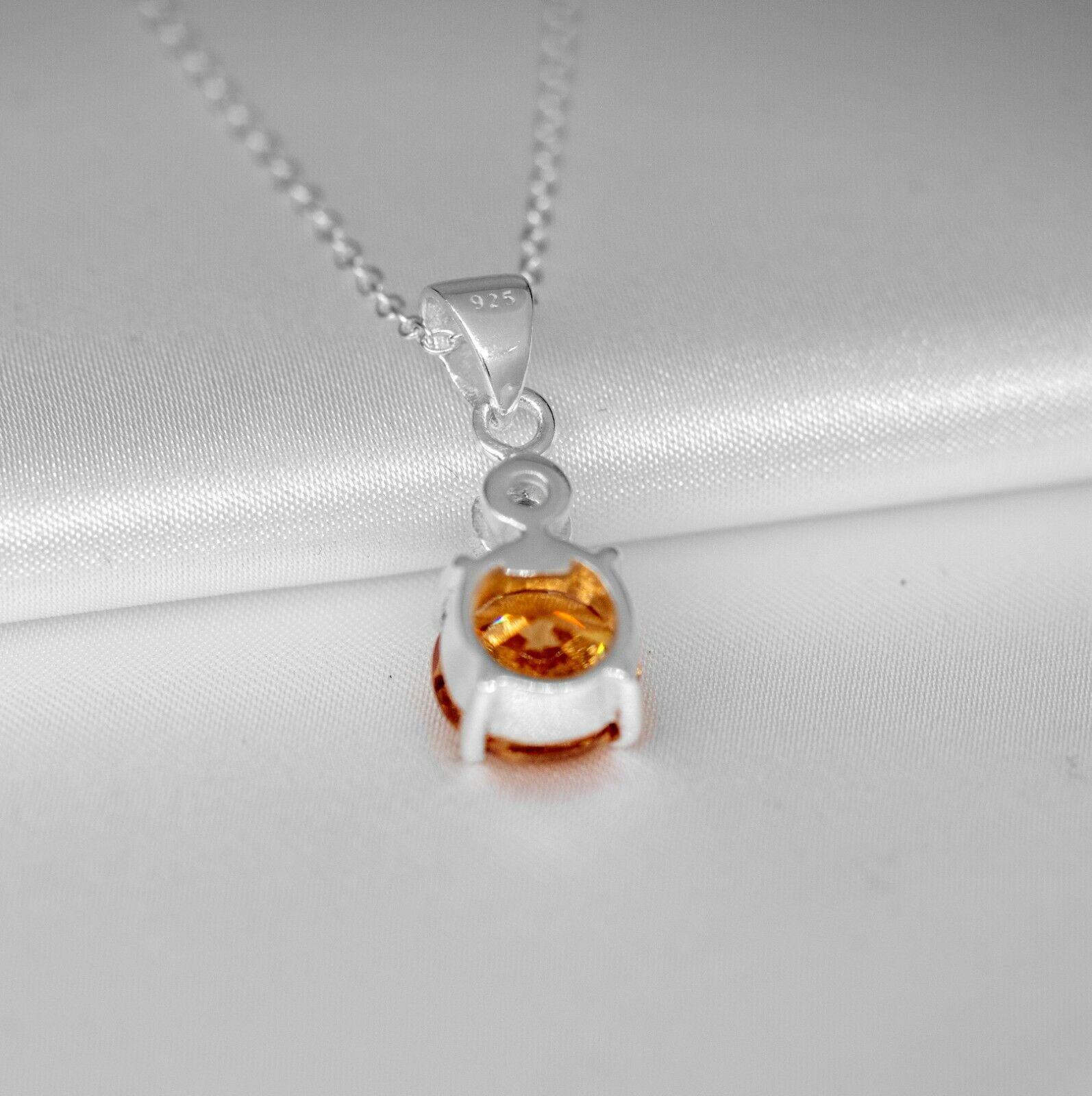 Orange Citrine And Diamond Sterling Silver Pendant Necklace Ladies Jewellery