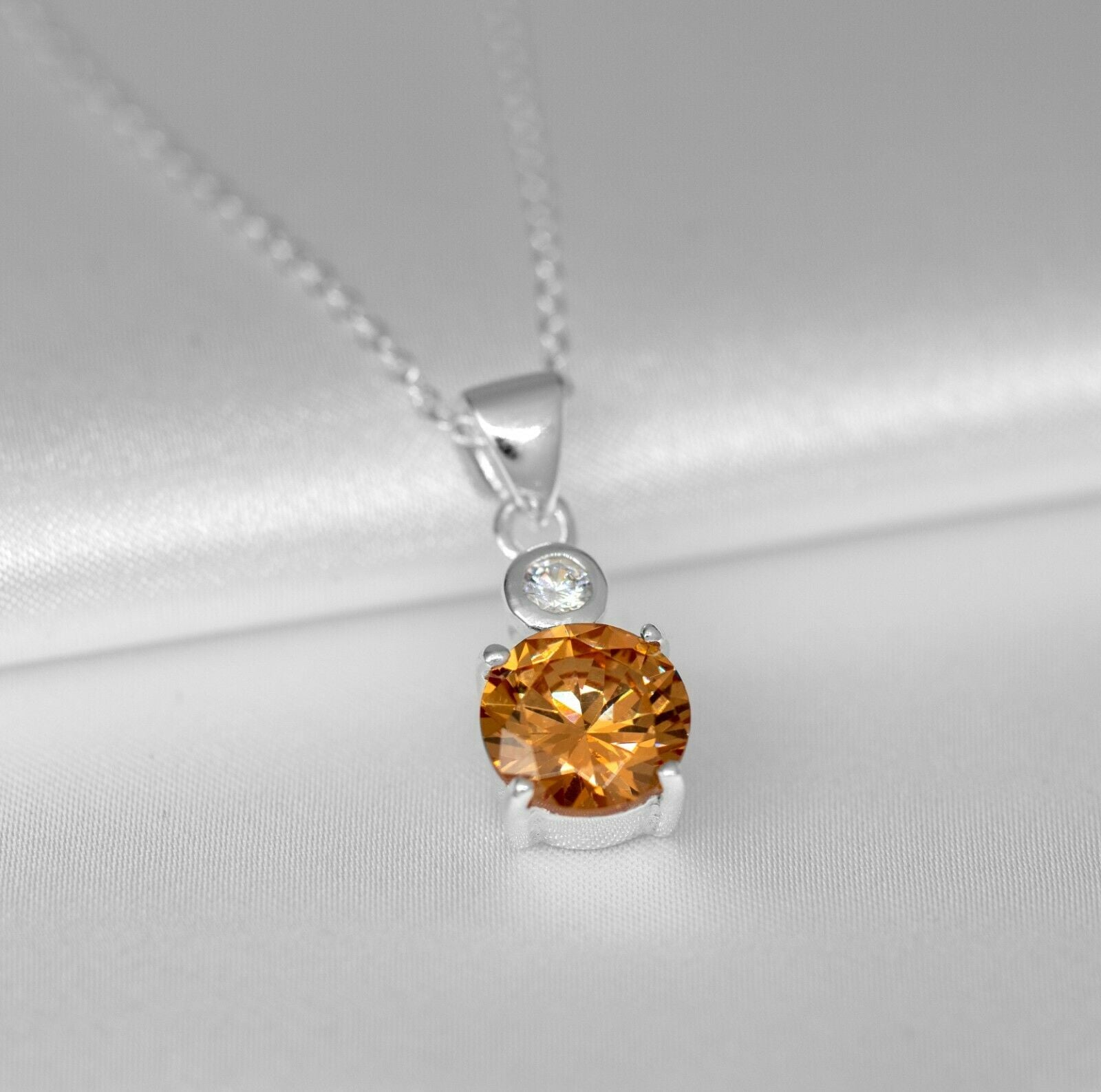 Orange Citrine And Diamond Sterling Silver Pendant Necklace Ladies Jewellery