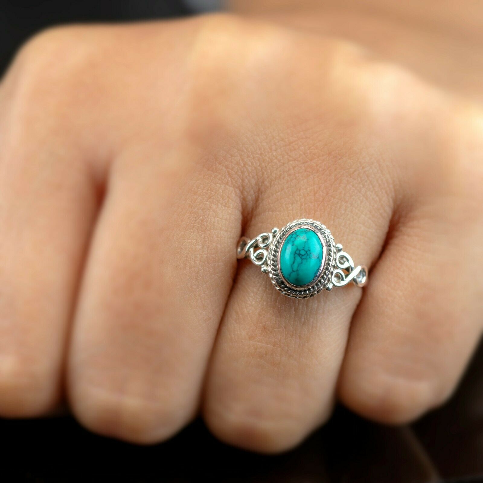 Oval Cut 925 Sterling Silver Ladies Turquoise Ring Gemstone Jewellery Gift Boxed