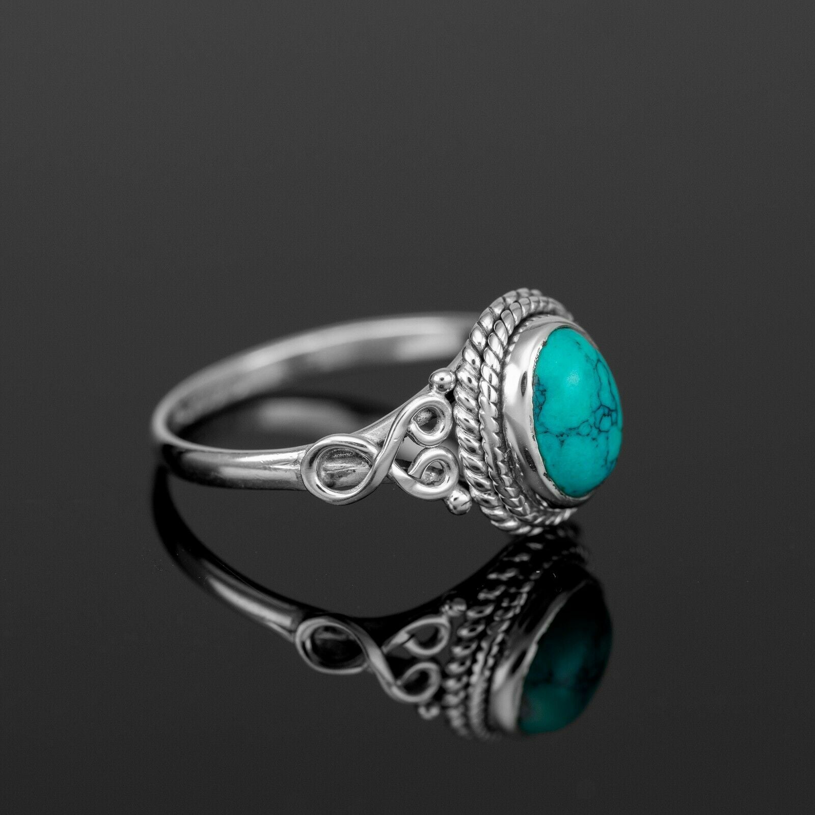 Oval Cut 925 Sterling Silver Ladies Turquoise Ring Gemstone Jewellery Gift Boxed