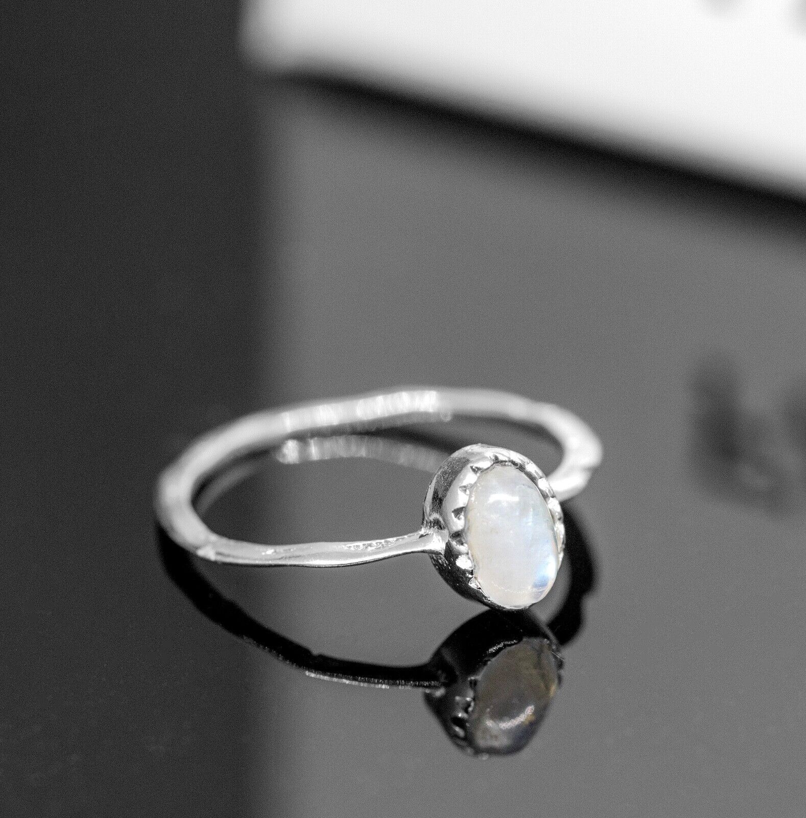 Oval Cut Moonstone Crystal Sterling Silver Dainty Ring Ladies Jewellery Gift