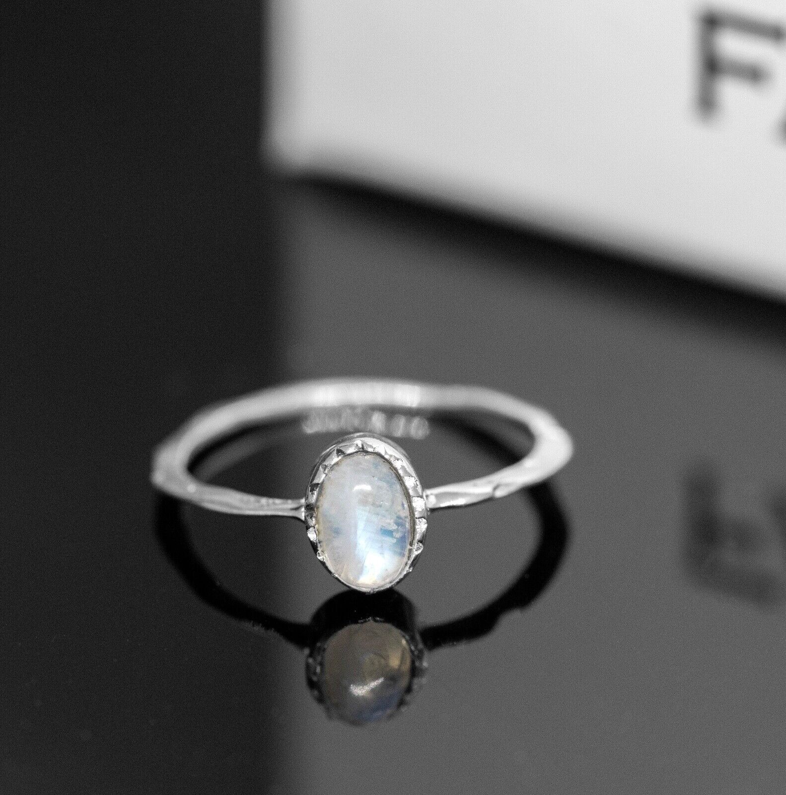 Oval Cut Moonstone Crystal Sterling Silver Dainty Ring Ladies Jewellery Gift