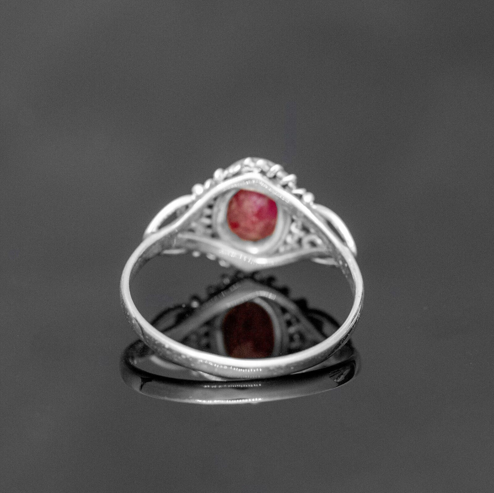 Oval Faceted Ruby 925 Sterling Silver Ladies Gemstone Ring Boxed Jewelry