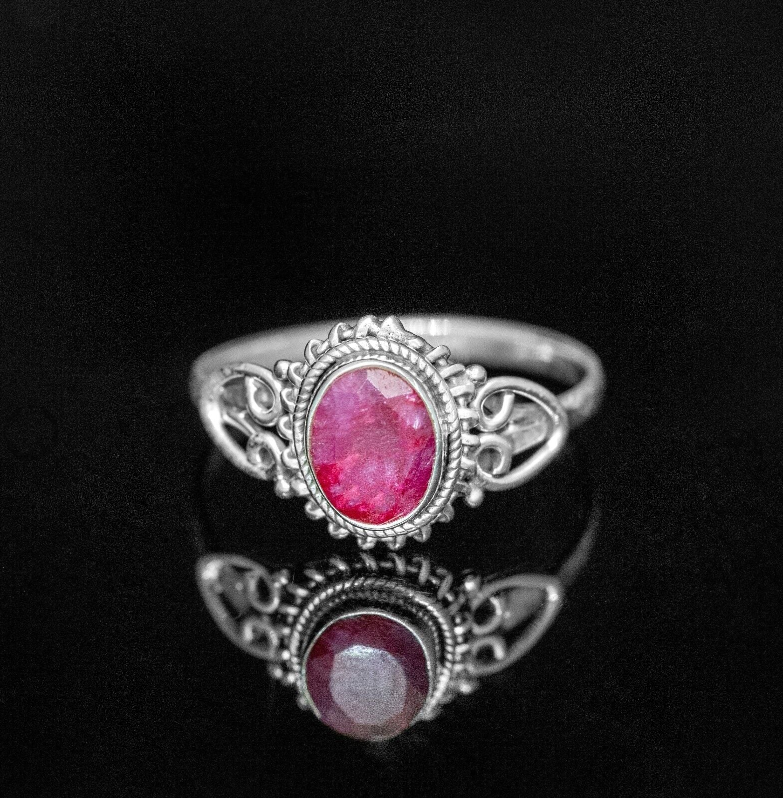Oval Faceted Ruby 925 Sterling Silver Ladies Gemstone Ring Boxed Jewelry