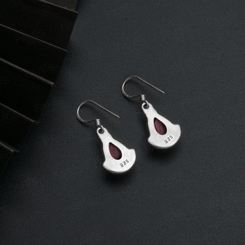 Pear Cut Red Ruby Gemstone Sterling Silver Drop Dangle Fan Earrings Jewellery