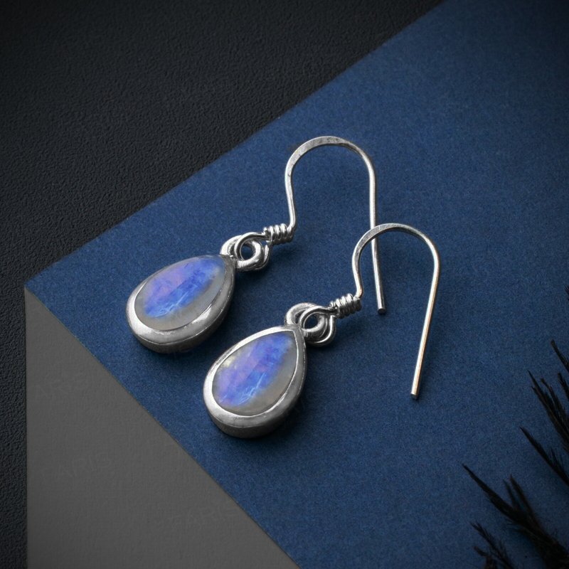 Pear Moonstone Sterling Silver Drop Dangle Earrings Ladies Gemstone Jewellery