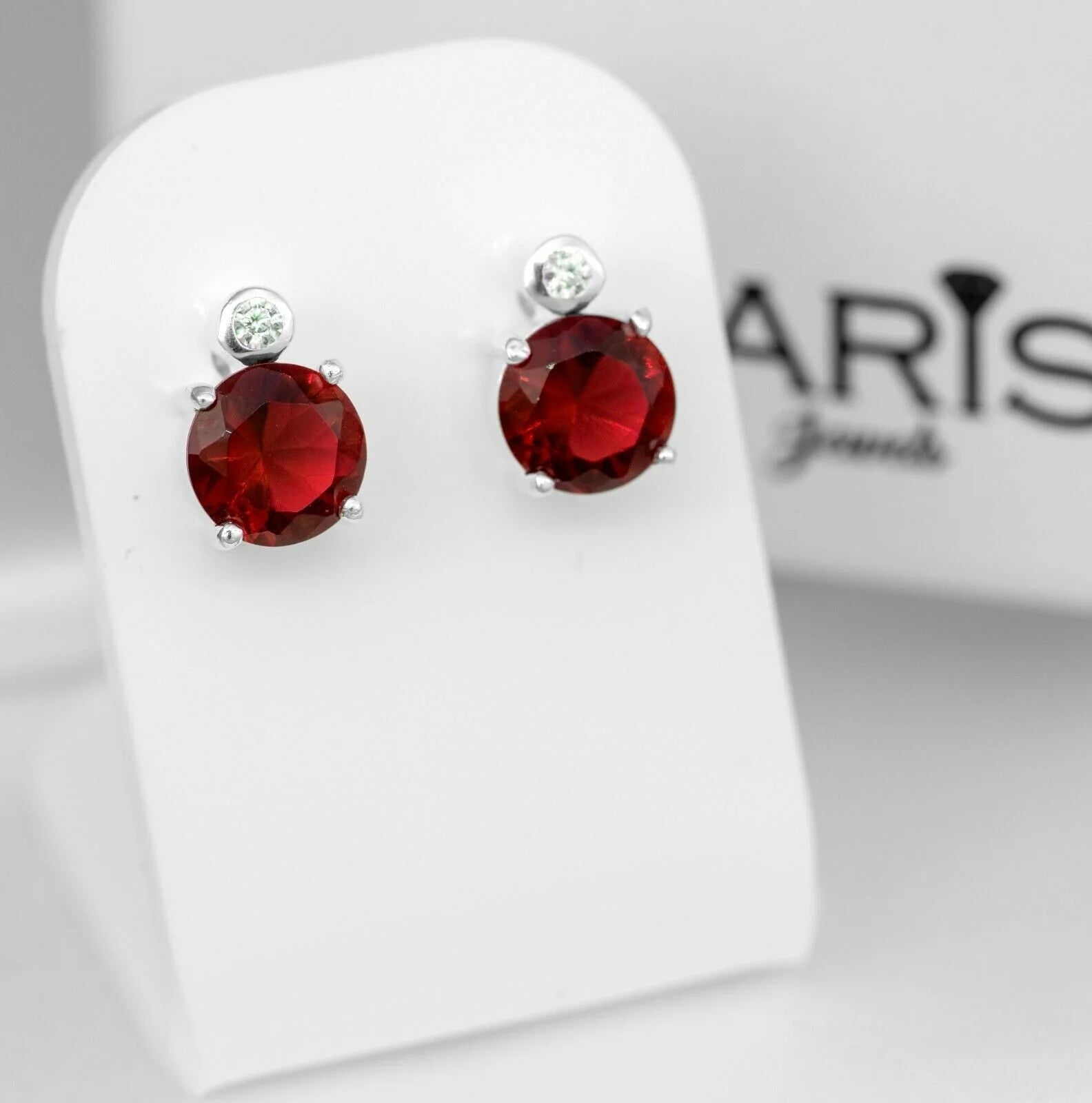 Red Garnet And Diamond Sterling Silver Earrings Studs Ladies Jewellery Gift