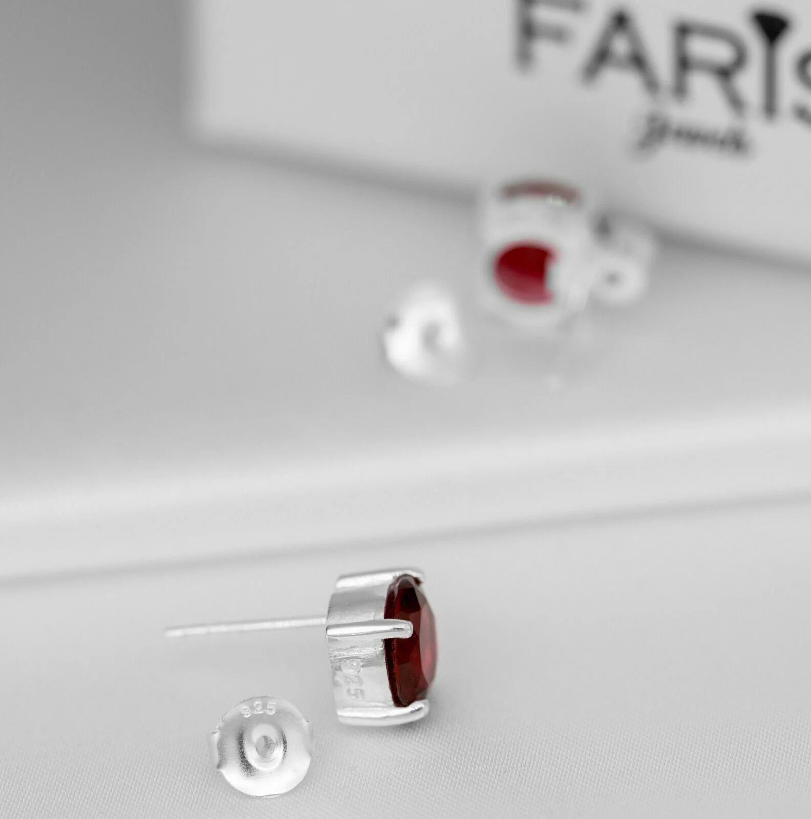 Red Garnet And Diamond Sterling Silver Earrings Studs Ladies Jewellery Gift