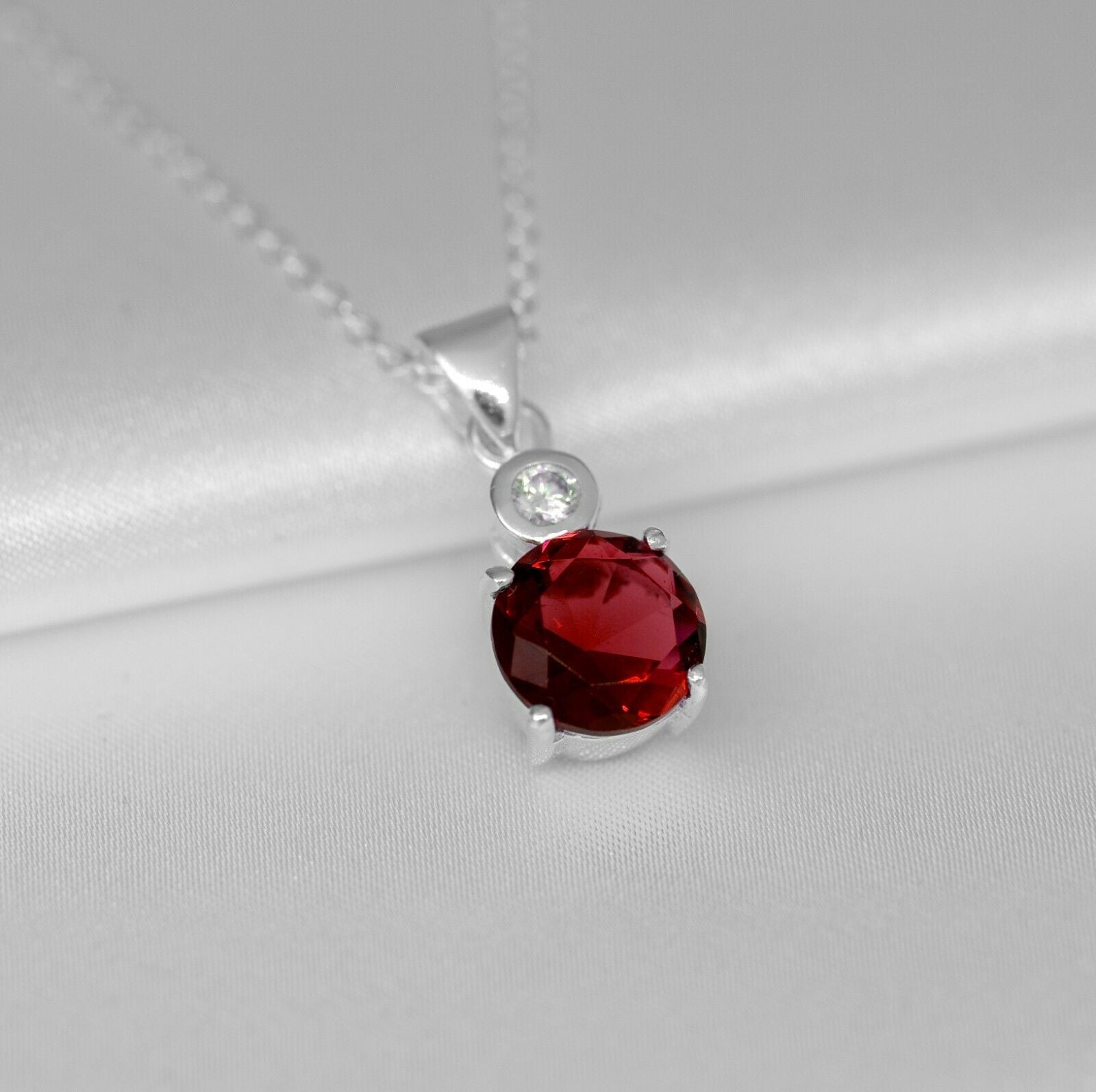 Red Garnet And Diamond Sterling Silver Pendant Necklace Ladies Jewellery Gift