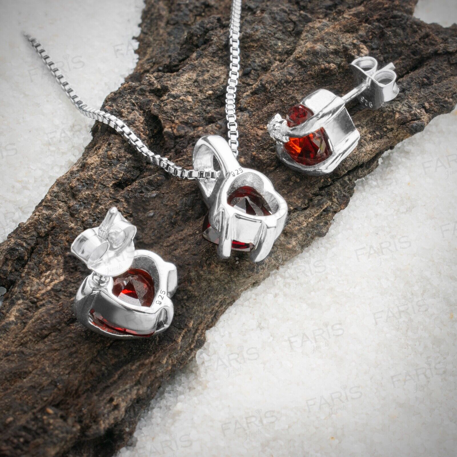 Red Garnet Gemstone Pendant and Earring Set Wrapped Heart Love Gift Jewellery