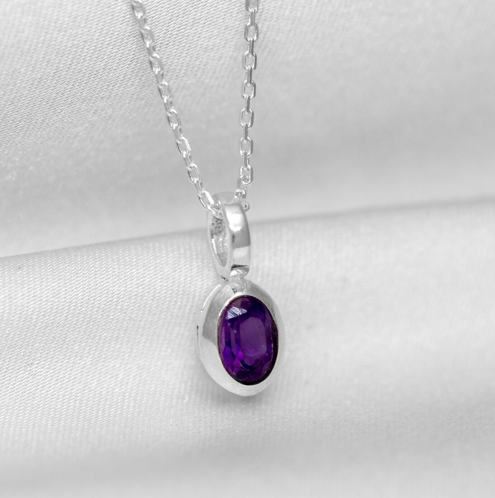 Small Oval Amethyst Sterling 925 Silver Pendant Necklace Ladies Jewellery Gift