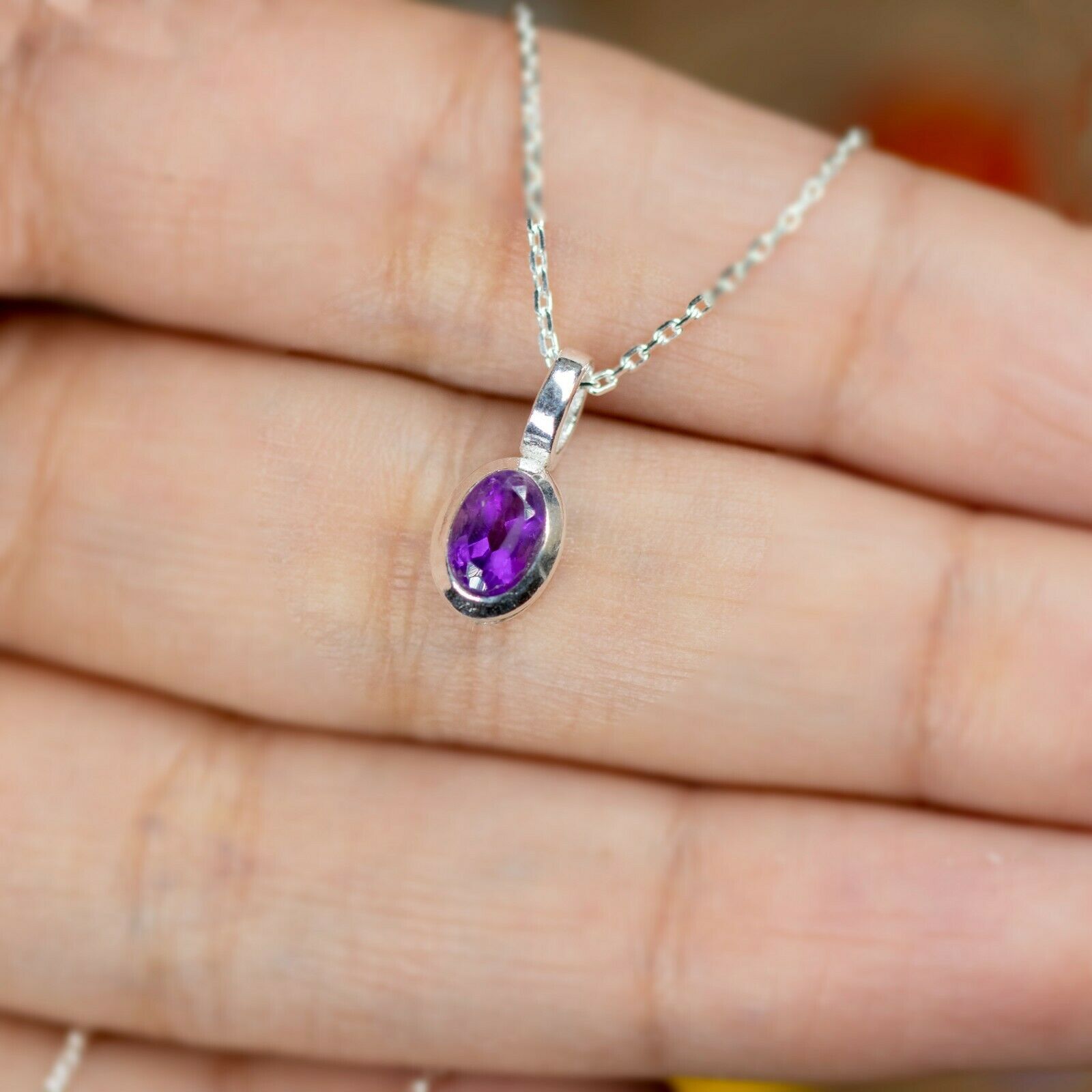 Small Oval Amethyst Sterling 925 Silver Pendant Necklace Ladies Jewellery Gift