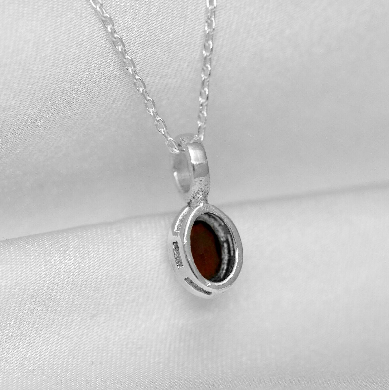 Small Oval Red Garnet Sterling 925 Silver Pendant Necklace Ladies Jewellery Gift